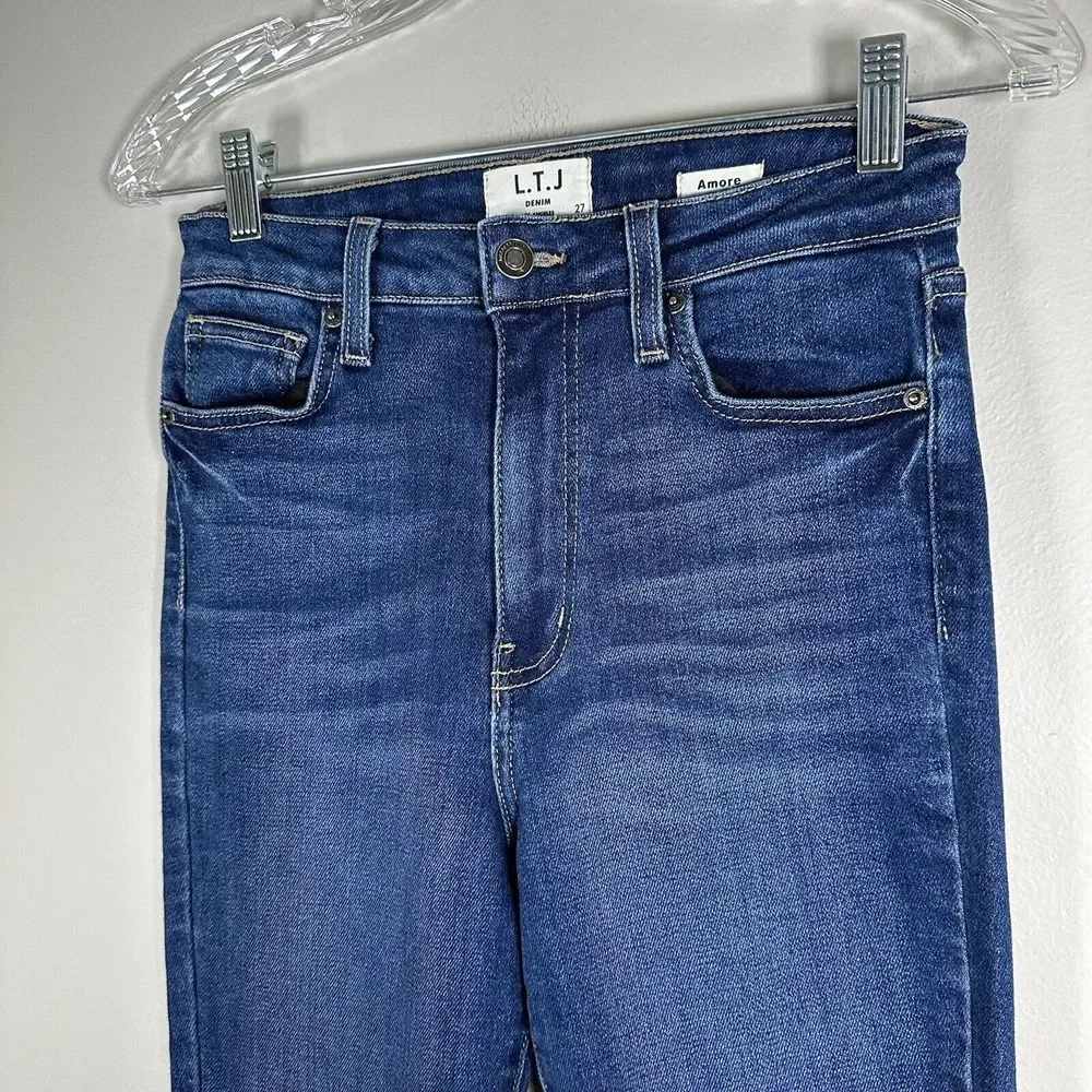 L.T.J.Denim Size 27 Amore High Rise Raw Hem Stretch Skinny Blue Jeans